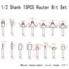 CHCYWJGJ Router Bits 15 Pieces Set, 15 Pcs 1/2in Shank