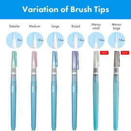 Kuretake Zig Water Brush Pen BRUSHS2O Long 6 Variety Set, for Watercolor Paint, Fude, Flat, Menso, Flexible Tips Assorted, for Professional, Artists, Made in Japan