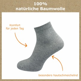 GAWILO Men's Quarter Socks Made of 100% Pure Cotton (6 Pairs | 10 Pairs) | Short & Thin Socks | Without Pressing Seam Over the Toes, Light Grey | 6 Pairs, 47 - 50