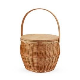 Twine Cask Willow Outdoor Lid and Handle, Insulated, Wicker Basket with Picnic Equipment Set of 1, Brown