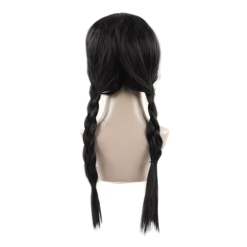 Black Long Double Braid Wig Synthetic Simulated Scalp Heat Resistant