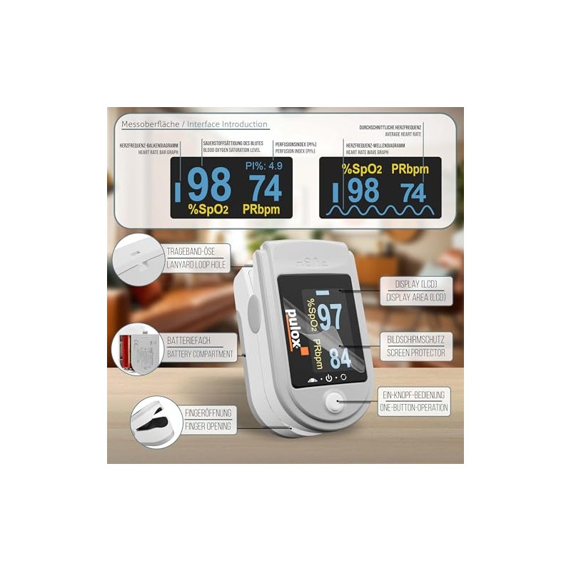 Pulox PO-200 Solo Pulse Oximeter Grey for Measuring SpO2, Pulse