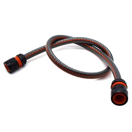 Garden Hose Pipe, Outdoor Tap to Reel Connection Set, Anti-Kink Reinforced 6 Layer Non-Toxic 1/2" Hose (Black, 1 m / 3.28 ft + 2 Quick Connectors)