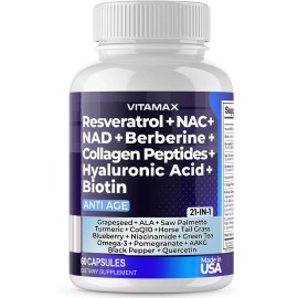 Vitamax Anti Age - Resveratrol NAD+ Berberine Hyaluronic Acid - 60 Ct. (Pack of 1)
