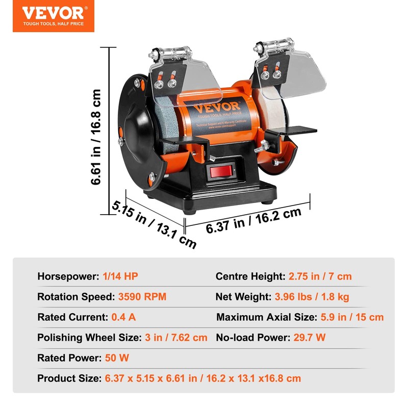 VEVOR Bench Buffer Polisher, Bench Buffer Grinder Polishing & Buffing