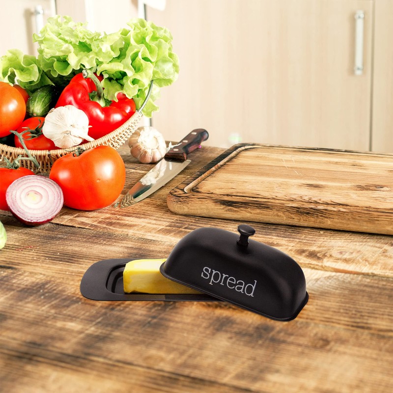 AuldHome Design Large Enamelware Butter Dish (Black); Modern Farmhouse Enamel