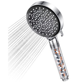YEAUPE Shower Head Water-Saving 7.5 L/Min, Rain Shower Head with Filter, Pressure Increasing, Shower Head with 6 Jet Types, Economy Shower Head (Shower Head without Hose), Chrome