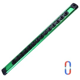 SPEEDWOX Magnetic Socket Organizer 1/4-Inch Drive Aluminum Alloy Socket Rail Heavy Duty Socket Holder 360° Swivel Clips Socket Holder Kit Socket Organizer Holder Tool 1/4-Inch with 14 Clips Green