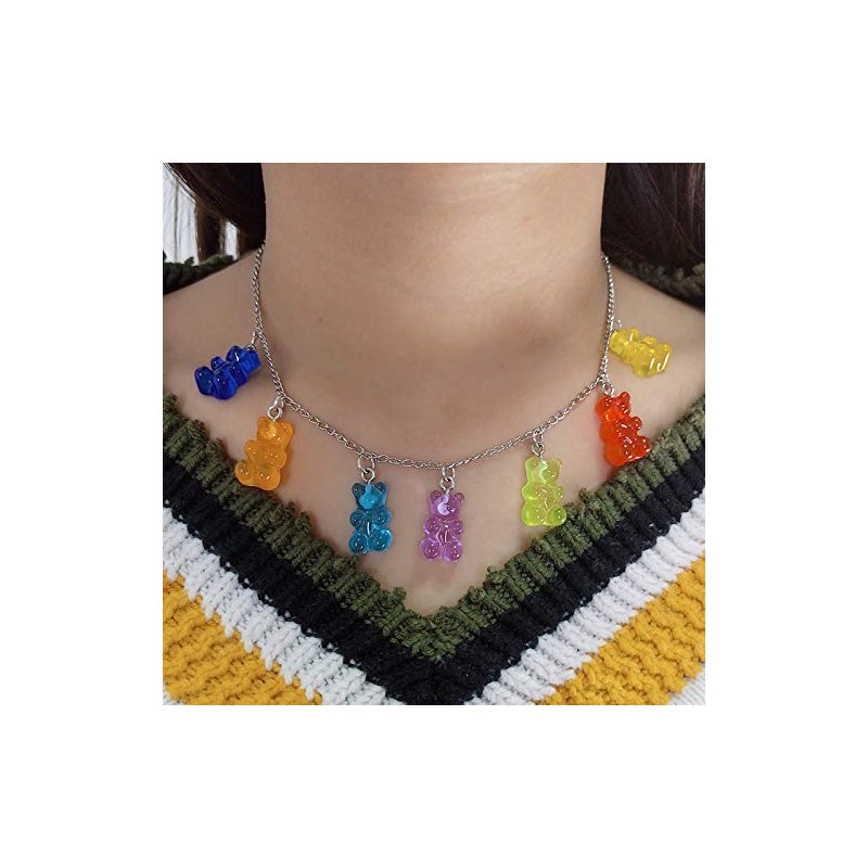 Creative Cute Gummy Bear Necklace Colorful Resin Bear Pendant Layered