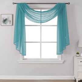 DONREN Luxury Soft Sheer Curtains Scarf for Windows - Semi Voile Window Scarf Valance,52 Inches Wide by 144 Inches Long (1 Panel,Teal)