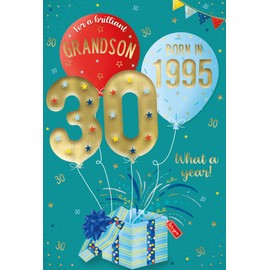 ICG 2025 Grandson 30th Birthday Card - Happy Birthday Year You Were Born Card with Born in 1995 Balloons and Stars Design and Special Finishes - Birthday Cards for Men