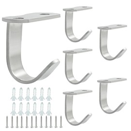 Piutouyar 6 Pack Silver Screw Mounted Ceiling Hooks, Heavy Duty Under-Shelf Coat Hook, Stainless Steel Towel/Robe Clothes Hook Hanger for Cabinet, Kitchen, Cupboard, Bathroom