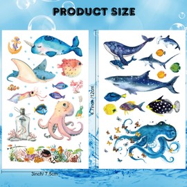 Qpout Sea Animals Temporary Tattoos for Children, Sea Life Tattoos for Children, Party Gifts, Dolphin Shark Octopus Fish Starfish Tattoo Stickers, Boys Girls Birthday Gifts Pocket Filler