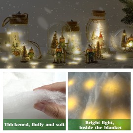 Christmas Snow Blanket with LED Lights Christmas Table Blanket LED Fake Snow Table Runner , Fluffy Christmas Faux Snow Sheet, Artificial Snow Roll for Winter Christmas Village , 61'x15.7''