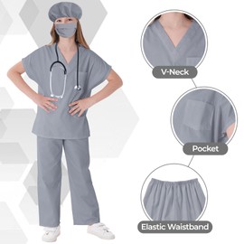 VORGYE Doctor Costume for Kids Scrubs Pants with Accessories Set Toddler Children Cosplay 3-15Year