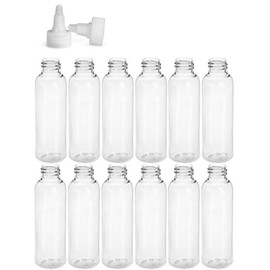 Premium Essential Oil 2 Ounce Cosmo Round Bottles, PET Plastic Empty Fillable BPA-Free, with Natural Twist Top Caps (Pack of 12) (Clear)