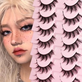 12mm Manga Natural Look False Eyelashes 10 Pairs Of Eye Lashes, Easy to Apply Doll Makeup (01)