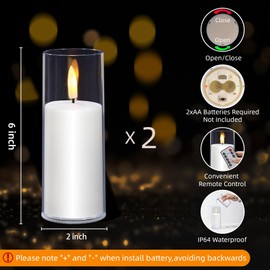 7LinRay 2" X 6" Realistic Flickering Flameless Candles Battery Operated Candles with Remote and Timer, Acrylic LED Flameless Pillar Candles for Home, Wedding, Party, Holiday, Pack of 2
