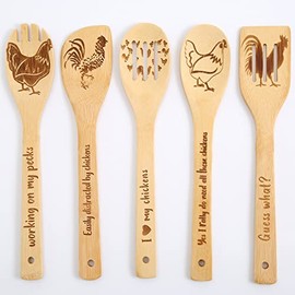 Rooster Wooden Spoons for Cooking, Chicken Kitchen Decor Pioneer Woman Kitchen Accessories ,Rooster Decor for Kitchen farmhouse Wedding Mother's Day Decorations - Rooster Farmhouse Gifts