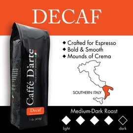 Caffe D’arte Decaf Ground Espresso – Medium‑Dark Roast, Smooth & Balanced Flavor, Roasted in Seattle, Crafted for Espresso Machines, 1 lb