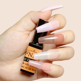 FNNZ Jelly Gel Nail Polish Set, 4 Translucent Colors of Nude Pink Milky White Sheer Gel Polish Kit Each 7ML for Salon Gel Manicure and Home Nail Art DIY