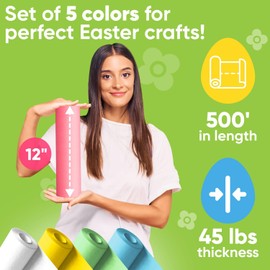 Paclord 12" x 1200" (100 ft) Easter Crafts Kraft Paper Rolls Set, 45 Lbs - Pink, Light Blue, Light Green, Yellow, White Kraft Paper - Made in USA Colored Paper for Crafts, DIY, School, Gift Wrapping