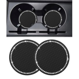 Flaconi 2PCS Car Coasters,Car Cup Holder Insert,Car Accessories,Car Decor,Car Cup Coaster,Car Coasters for Cup Holders,Cup Holder Insert with Crystal Rhinestone (Black)