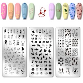 PH PandaHall 3pcs Cute Cat Nail Stamping Plates Cats Claws Nail Art Stencils Paw Pattern Nails Image Plates Fishbone Manicure Art Templates Lovely Cat Nails Stamper Plate for Women Manicures Salon