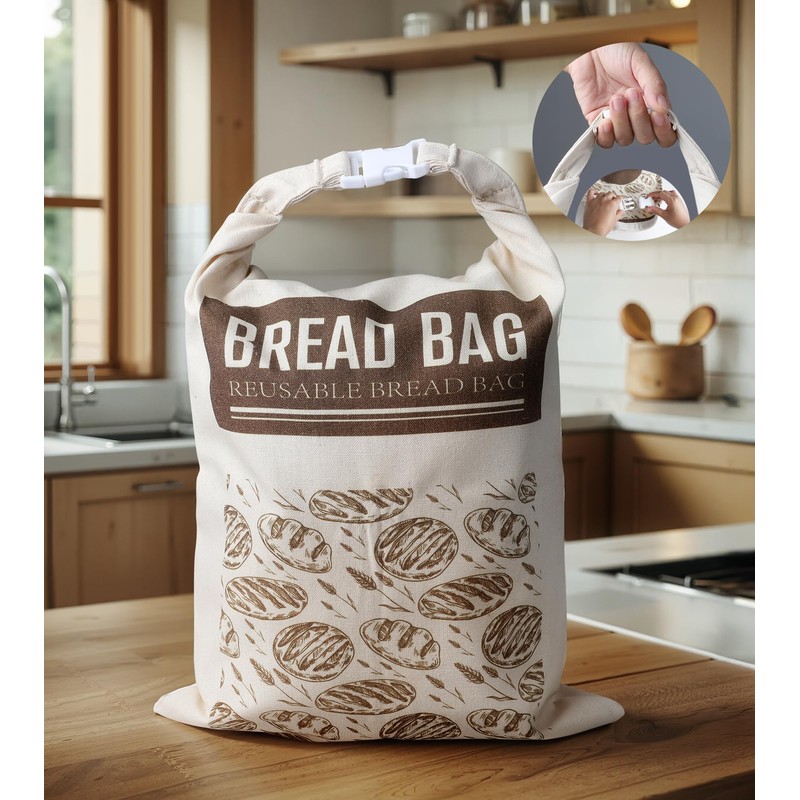 2 Pack Reusable Beeswax Bread Bags for Homemade Bread, Cotton