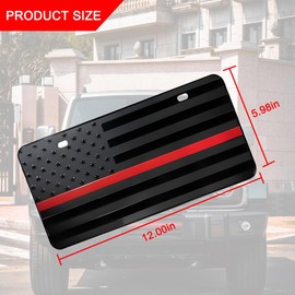 Bittwee Embossed 3D Metal American Flag Car License Plate, Aluminum Patriotic USA US Flag Auto Emblem Decal Vanity Novelty, Vehicle Exterior Decor Universal for Truck, SUV, RV, Motorcycle（Red）