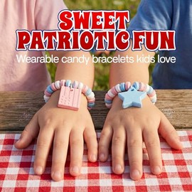 60 Pack July 4 Patriotic Candy Bracelets - Individually Wrapped Flag & Star Shape & Delicious Flavor -Bulk July Four Candy Use For, Party Favor, Classroom & Office Treats