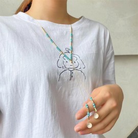 Vintage Boho Gold Plated Chain Created Turquoise Bead Y Necklace Boho Jewelry Gift for Women