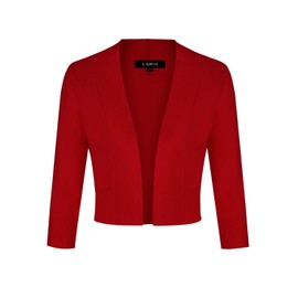 Mintlimit Women's Open Knit Cardigan Bolero, Short 3/4 Sleeve Festive Cardigans with Button, Bolero Shrug, red