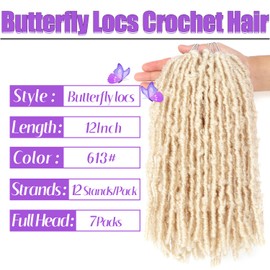 7 Packs Butterfly Faux Locs Crochet Hair 12 Inch Pre-looped Distressed Locs Soft Locs Crochet Hair For Black Women Crochet Braids Hair (12 Inch 7Packs, 613#)