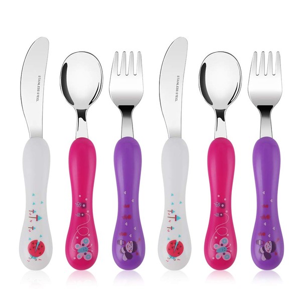 Lehoo Castle Toddler Cutlery 2 Year Old, Children‘s Cutlery Set Stainless Steel 6pcs, Kids Cutlery Set Include Childs Knife Fork Spoon Set, Childrens Utensils Plastic Handle