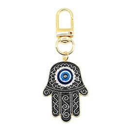Jasimkiss Evil Eye Keychain Hamsa Hand keychain Protection Charm for Men Women Car Key Ring Bag Purse Accessories (Gold Black)