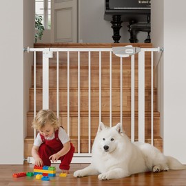 UWRVH Auto-Close Baby Gate for Stairs & Doorways Dog Gate - Adjustable Steel Safety Gate with Dual Lock, Fits 29"-39" Wide, Pressure Mount No Drilling (White, 30-39" W x 30" H)