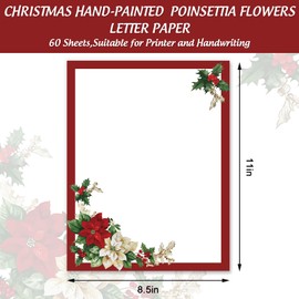 Generic AnyDesign 60 Sheets Christmas Floral Stationery Letterhead Paper Xmas Poinsettia Flower Letter Writing Paper for Note Greeting Party Office Printing, 8.5 x 11 Inch, Single-Sided