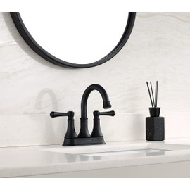 TimeArrow 2 Handle Bathroom Sink Faucet Matte Black 4 inch Centerset Bathroom Faucet with Drain Assembly, TAF067Y-MB