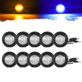 Partsam 10Pcs Dual Color 3/4" Round LED Marker Light Amber to Blue Auxiliary Light Side Marker Clearance Light Turn Signal Indicators with Bullet Plug for Trailer Truck Pickup Camper RV