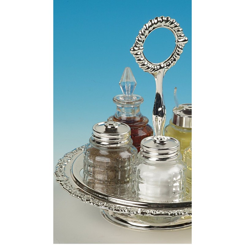 Cruet Cady on Revolving Stand Silver Plated, Made in England.