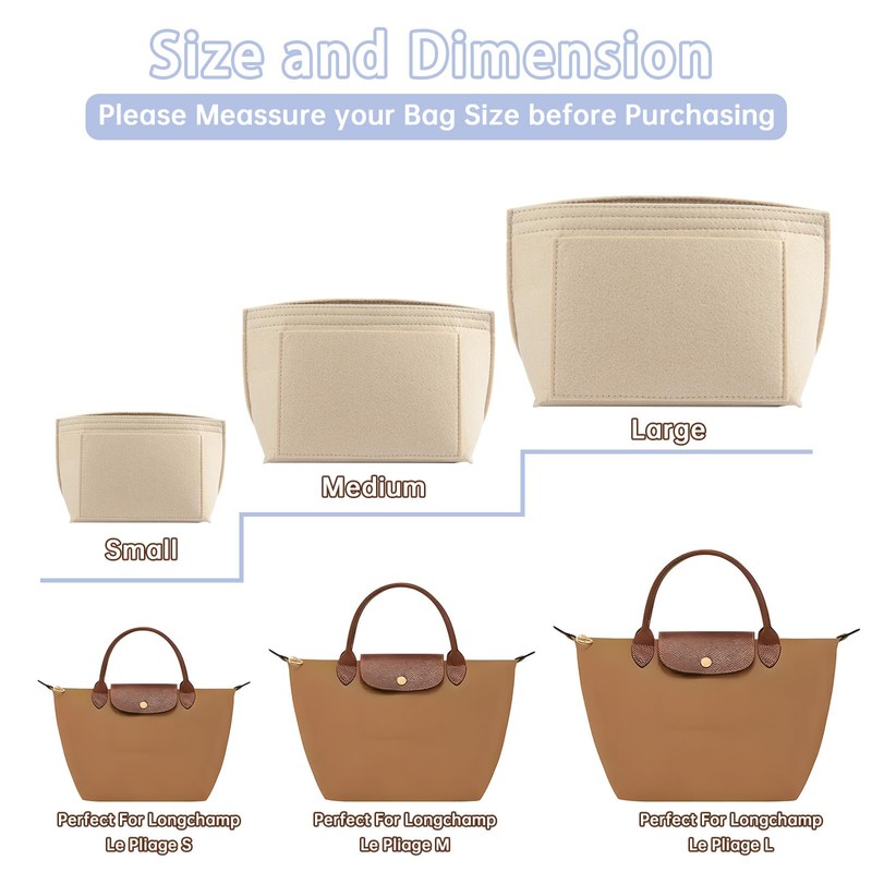 YORFULL Bag Organiser Insert, Felt Bag Organizer, Handbag Organiser Beige