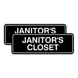 Signs ByLITA Standard JANITOR'S CLOSET Sign with Adhesive Tape (Black) - Small 2 Pack