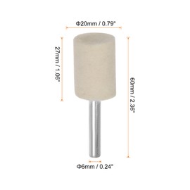 sourcing map 10pcs Wool Felt Mounted Mandrel Points 20mm Head 1/4 Inch Shank Cylinder Polishing Bits Burrs Felt Polishing Buffing Wheel for Rotary Tool