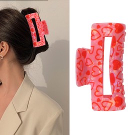 Valentine's Hair Clips Laser Red Heart Claw Clips for Women Girls Square Acrylic Hair Clip Clips for Thick Large Hair Accessories for Women 1Pcs (B)