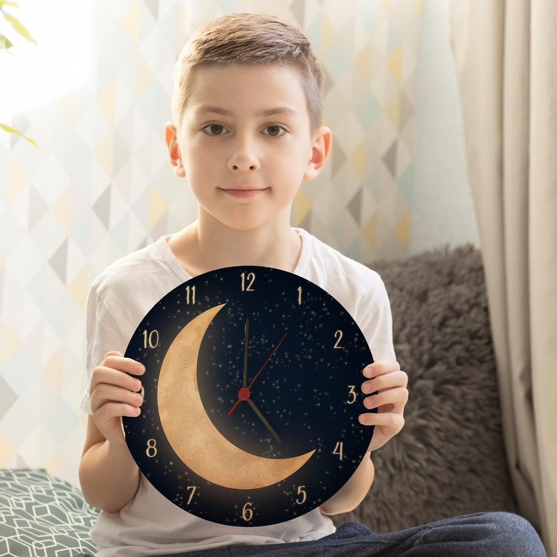 speecheese Night Sky with Half Moon Wall Clock Beautiful Clock