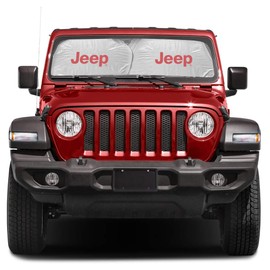 iPick Image for Jeep in Red Logo Universal Fit Dual Panels 2 of 28" W x 24" L Easy Folding Windshield Sun Shade