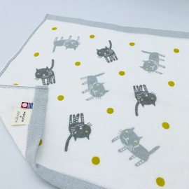 kainoo x KATACHI Imabari Towel, Single-Sided Gauze, Hand Towel, Cat and Moon, 13.4 x 13.8 inches (34 x 35 cm), Made in Japan, Imabari Gauze Towel, 100% Cotton, Skin-friendly, Cute, 100% Cotton, Cat