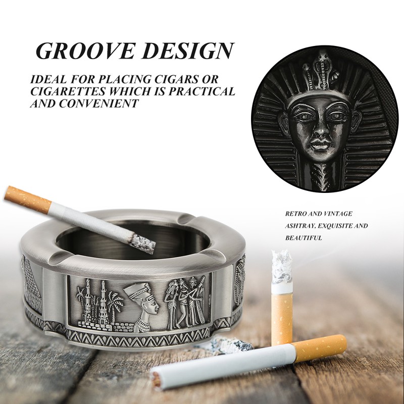 Ashtray Zinc Alloy Retro Egyptian Pharaoh Pattern Living Room Decoration