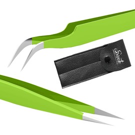 SIVOTE Lash Tweezers for Eyelash Extensions, Hand Calibrated Straight & Curved Tip, Pack of 2, Green